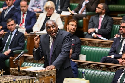 El ministro de Exteriores de Reino Unido, David Lammy, durante su intervención en el Parlamento británico este martes.