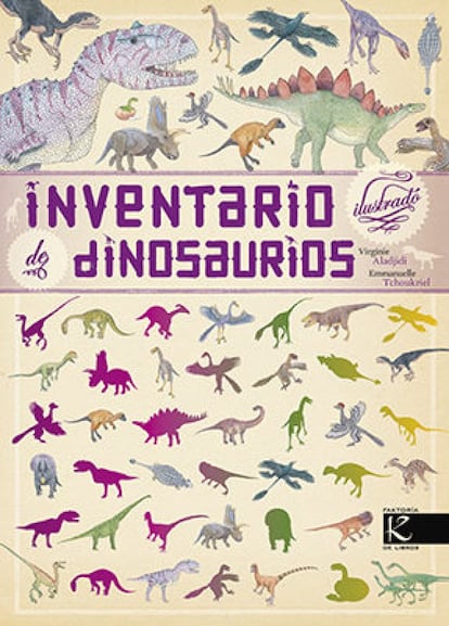 Kalandraka continúa actualizando su colección de inventarios ilustrados con este nuevo volumen dedicado a los dinosaurios, un viaje desde los orígenes de la Tierra hasta la caída del meteorito que los hizo desaparecer, a través de 47 especies agrupadas por periodos geológicos: Triásico, Jurásico y Cretácico. No faltan en el libro algunos de los dinosaurios más emblemáticos y que más atracción causan entre los niños, como el gigante Diplodocus o el terrorífico Tyrannosaurus Rex. A todos ellos les acompaña una amplia información, que incluye desde la familia a la que pertenecen, hasta el lugar en el que se descubrió el primer ejemplar, pasando por datos que desmontan mitos y estimularán las ganas de saber y la curiosidad de los pequeños lectores. ¿Qué niño no siente fascinación por los dinosaurios?