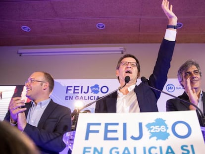 The PP’s Alberto Núñez Feijóo after his party’s win in Galicia.