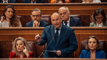 El portavoz del PP en el Congreso, Miguel Tellado, en la sesión de control de este miércoles.