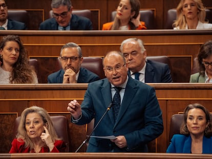 El portavoz del PP en el Congreso, Miguel Tellado, en la sesión de control de este miércoles.
