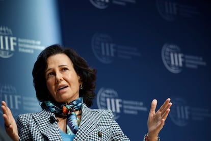 Ana Botín, durante su intervención en el evento del Instituto de Finanzas Internacionales (IIF), en Washington.
