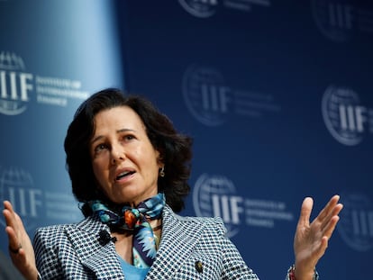 Ana Botín, durante su intervención en el evento del Instituto de Finanzas Internacionales (IIF), en Washington.