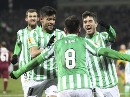 Betis midfielder Nono celebrates scoring against Rubin Kazan.