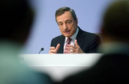 Mario Draghi, presidente del BCE, tras la reunión del Consejo de Gobierno este jueves, en Fráncfort (Alemania).