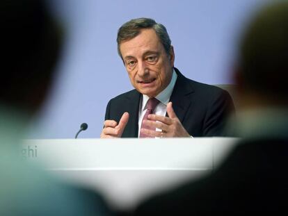 Mario Draghi, presidente del BCE, tras la reunión del Consejo de Gobierno este jueves, en Fráncfort (Alemania).