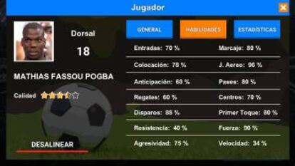 Ficha de Mathias Pogba, delantero del Lorca, en la aplicación.