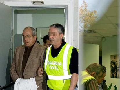 A la izquierda, el doctor Carlos Morín, ayer, a la salida del centro médico tras su detención. A la derecha, un guardia civil, durante el registro de la clínica.