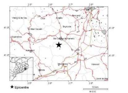 El seísmo de magnitud 3 ha tenido el epicentro en Riudarenes (Girona).