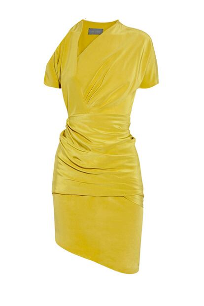 Vestido estilo wrap de Halston en color lima. Precio: 444 euros.