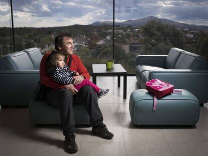 Jesús Fuente, 46, and his three-year-old daughter Irene, who live in Venturada, a town whose population has quadrupled in the past 20 years and now stands at 2,032.