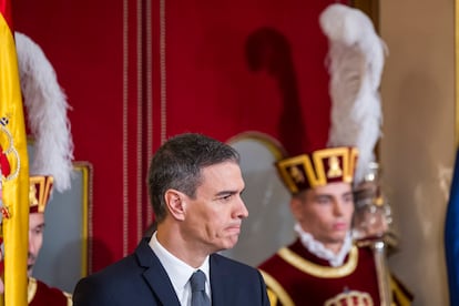 El presidente del Gobierno, Pedro Sánchez, durante el acto en el Congreso de los Diputados.