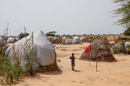 En Diffa solo existe una carretera asfaltada que recorre la región longitudinalmente, paralela a la frontera con Nigeria. A ambos lados solo se veía campo hace un par de años, pero ahora se suceden sin pausa las miles de chozas en las que viven los refugiados y desplazados internos. De hecho, el 80% de quienes han huido no se encuentran en campos de refugiados sino acogidos por población local que ya antes del conflicto pasaba muchas necesidades. 