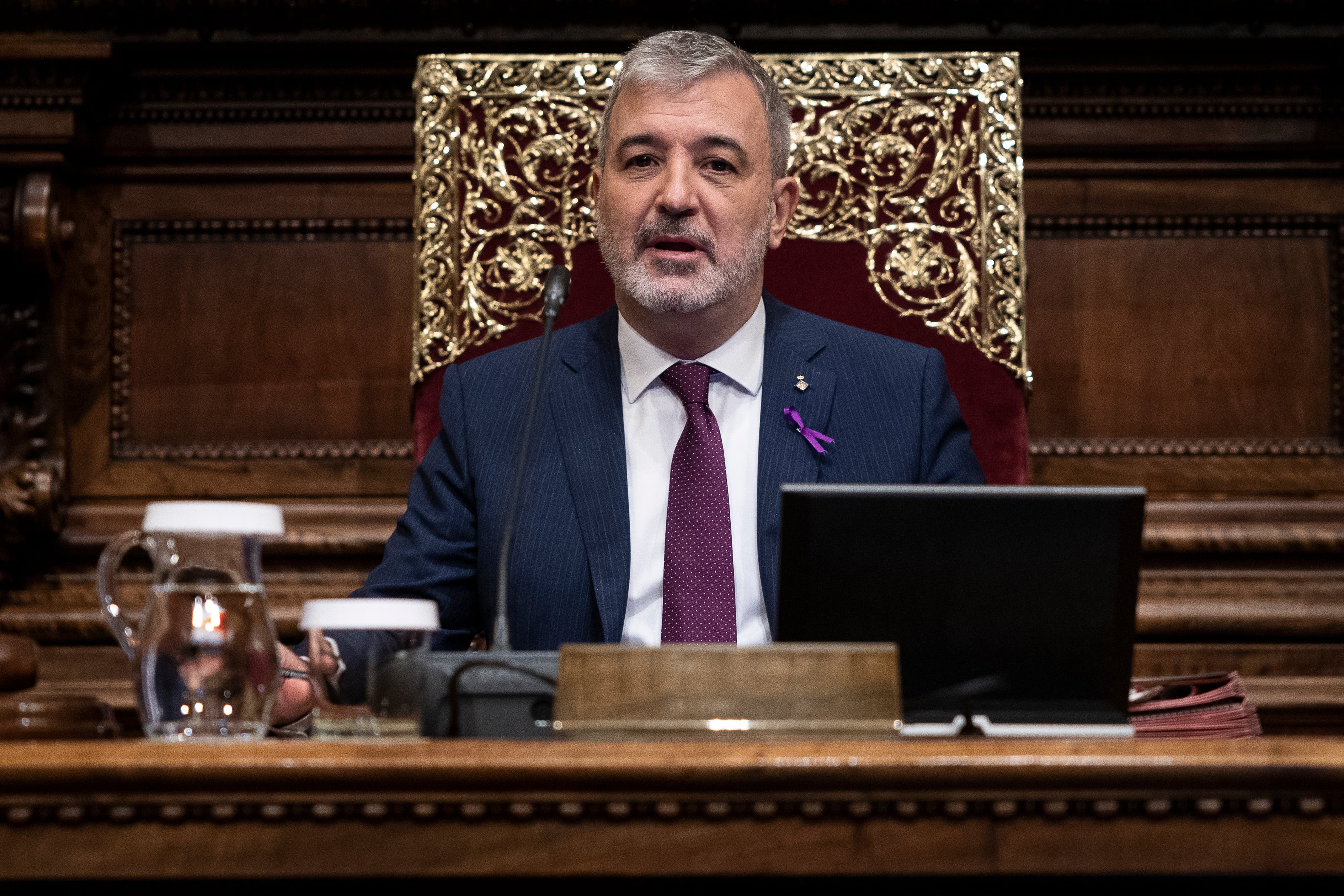 El alcalde de Barcelona, Jaume Collboni, durante un pleno del Ayuntamiento.