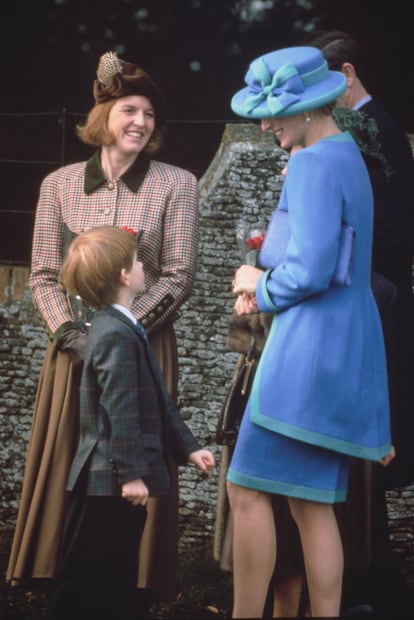Sarah Ferguson, Diana de Gales y Enrique de Inglaterra, en el servicio religioso en Sandringham, el 25 de diciembre de 1991. 