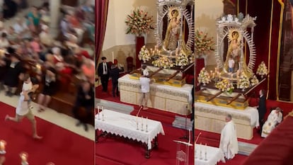 La secuencia en la que se muestra al hombre que irrumpe corriendo durante una misa en el Santuario de Los Realejos con un niño sobre sus hombros para dejarlo junto a la virgen.