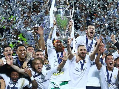 Jogadores do Real Madrid comemoram o décimo-primeiro título da Champions.