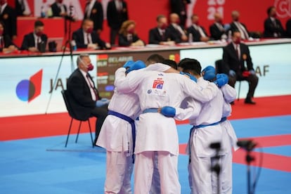 El equipo español masculino de kumite en el europeo de la semana pasada