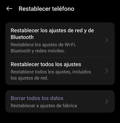 Restablecer configuración de red en Android