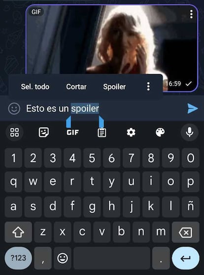 Spoiler en la app de Telegram