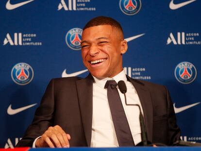 Kylian Mbappe durante la rueda de prensa de este lunes.