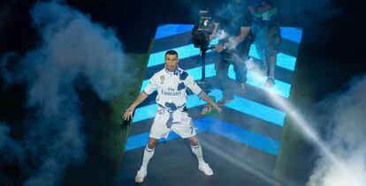 Cristiano Ronaldo celebrando la victoria en la Champions en el estadio Santiago Bernabeu el 4 de junio.