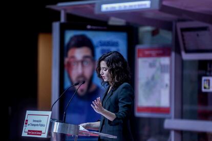 La presidenta de la Comunidad de Madrid, Isabel Díaz Ayuso, interviene en un acto este jueves.