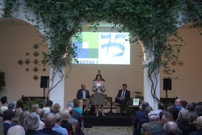 Agnès Borel, durante la presentación del libro de ibertas 7 este jueves.