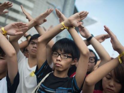 El estudiante Joshua Wong durante las protestas en Hong Kong, en 2014.