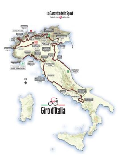 Recorrido del Giro 2015, que saldrá de San Remo el 9 de mayo.