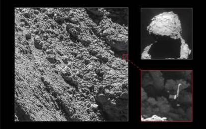 Imagen del cometa y, abajo a la derecha, 'Philae'.