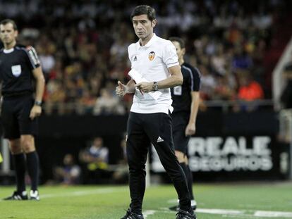 Marcelino, entrenador del Valencia, en el duelo ante el Atalanta. 