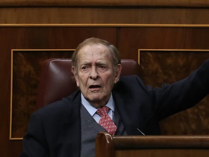 El candidato de la moción de censura de Vox, Ramón Tamames, este miércoles en el Congreso.