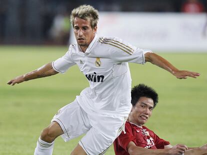 Coentrão, en el partido amistoso que el Madrid jugó contra el Guangzhou.