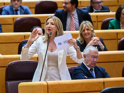 La portavoz del PP en el Senado, Alicia García, intervenía el martes en la sesión de control del Senado, en Madrid.