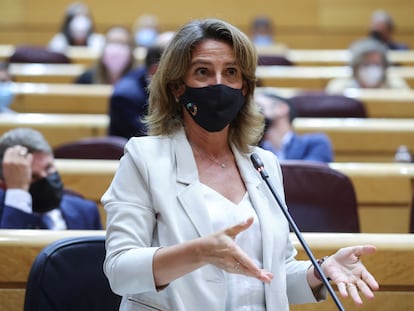 La vicepresidenta tercera del Gobierno y ministra para la Transición Ecológica y el Reto Demográfico, Teresa Ribera, el martes durante la sesión de control al Gobierno en el Senado.