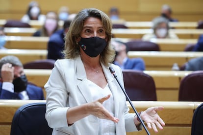 La vicepresidenta tercera del Gobierno y ministra para la Transición Ecológica y el Reto Demográfico, Teresa Ribera, el martes durante la sesión de control al Gobierno en el Senado.