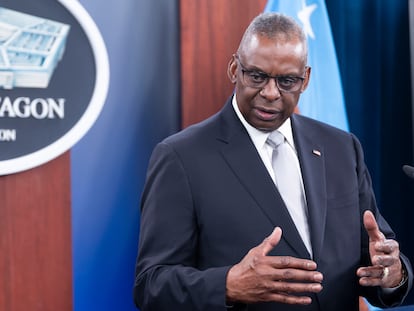 El secretario de Defensa de Estados Unidos, Lloyd Austin, este jueves durante una rueda de prensa en el Pentágono.