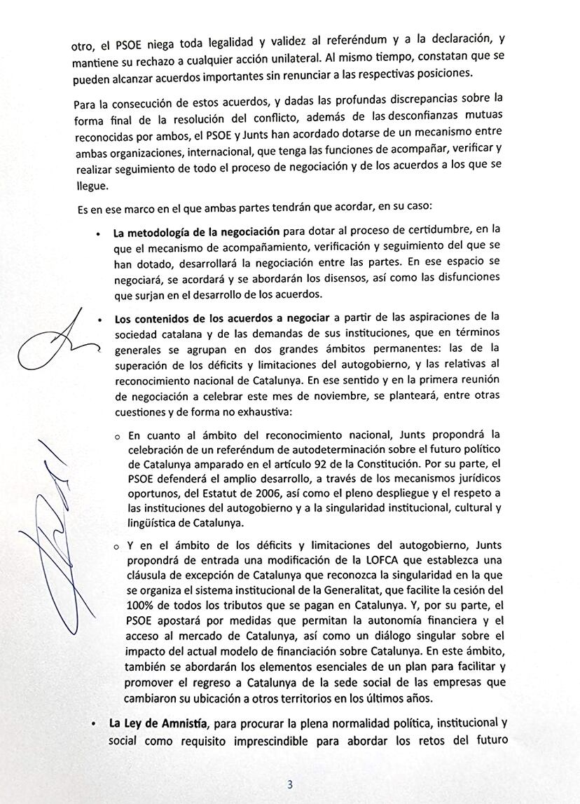 Amnistía: El documento del acuerdo firmado por PSOE y Junts para dar ...