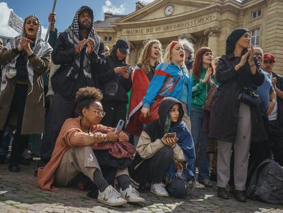 Manifestación de estudiantes a favor de Palestina, el 3 de mayo en París.