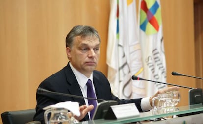 El primer ministro de Hungr&iacute;a, V&iacute;ktor Orb&aacute;n, durante un acto en Madrid.