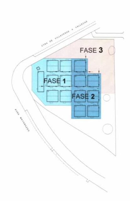 Plano de la disposición de las viviendas prefabricadas.