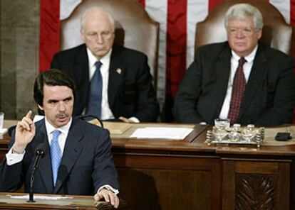 Aznar durante su comparecencia ante el Congreso de Estados Unidos.