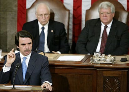 Aznar durante su comparecencia ante el Congreso de Estados Unidos.