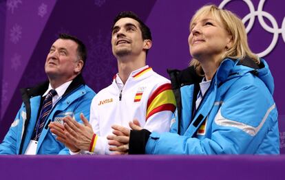 Este sábado, el programa largo (que se suma al corto) decidirá las medallas. En la imagen, Javier Fernández reacciona después competir en la categoría masculina de patinaje artístico, el 16 de febrero de 2018.