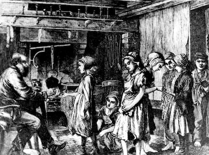 Un grupo de niños, durante la Revolución industrial en el Reino Unido.