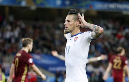 Hamsik celebra su gol ante Rusia.