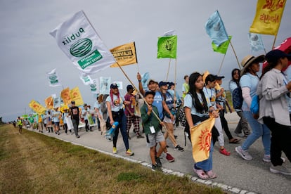 Farmworkers and allies begin a five-day trek on March 14, 2023, in Pahokee, Florida.