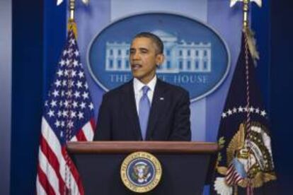 El presidente estadounidense, Barack Obama, ofrece una rueda de prensa este lunes 30 de septiembre de 2013, en la Casa Blanca, en Washington (DC, EE.UU.).