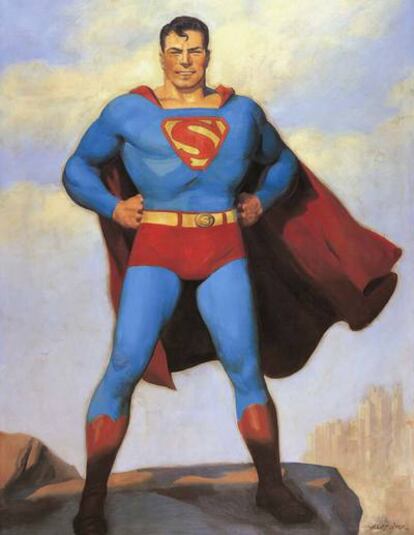 El nuevo show radiofónico de Superman de 1940 se promocionó con esta ilustración de H. J. Ward.